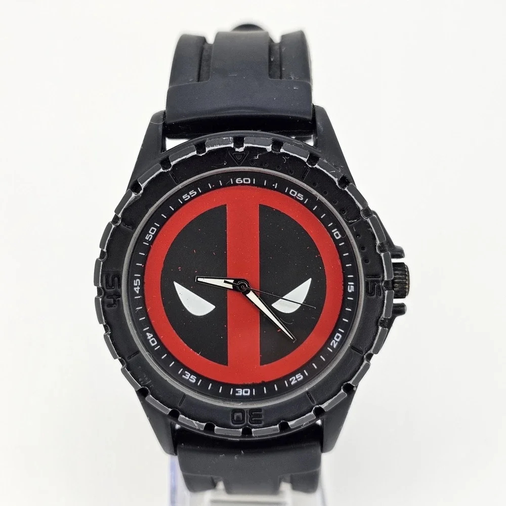 Deadpool Men's Analog Watch 47MM Black Red Dial Black Plastic Bands New‎ Battery